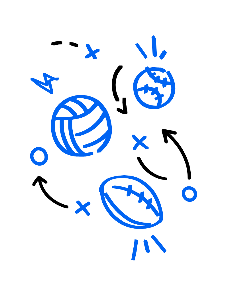 basketball, football, baseball with arrows like in a game plan